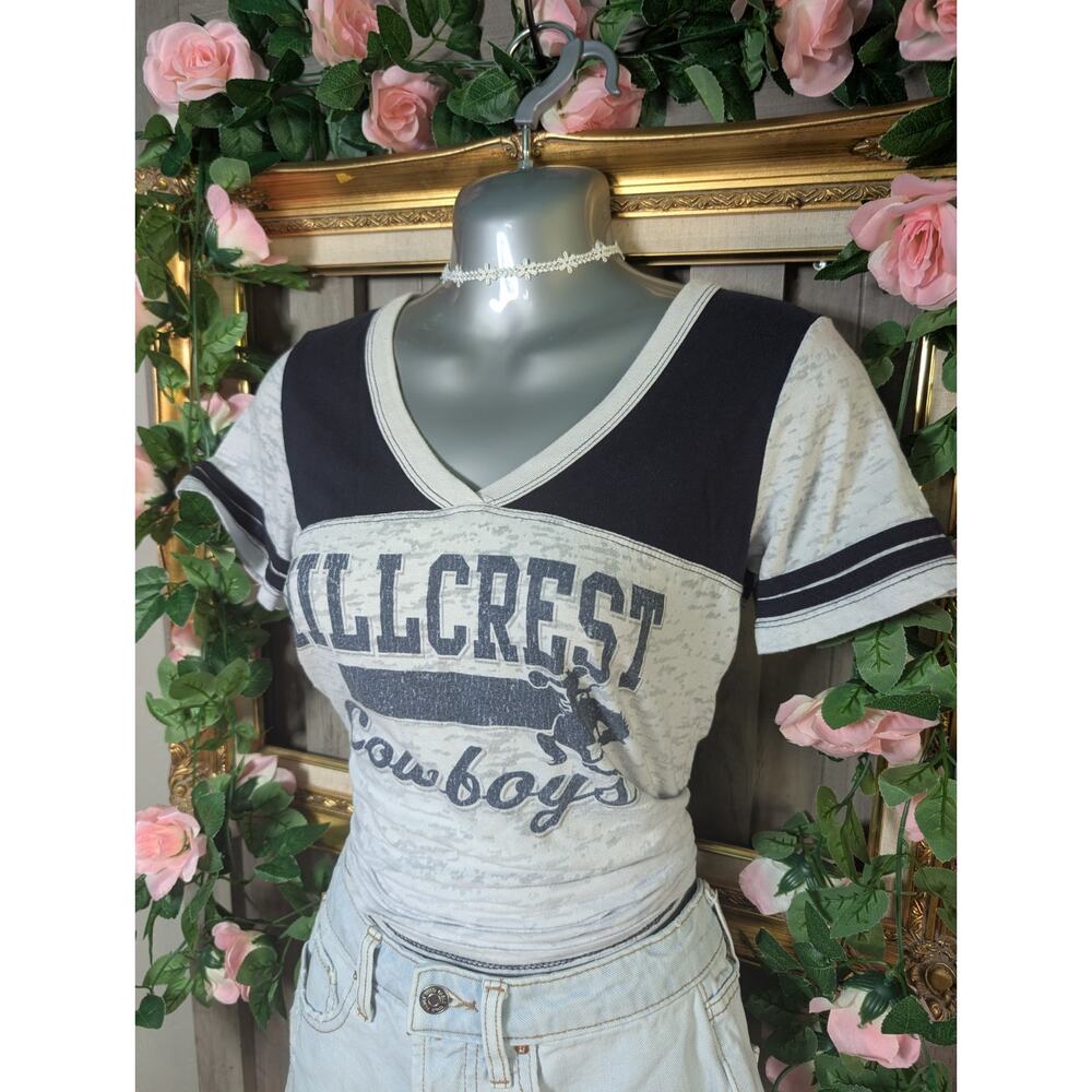 Blue 84 Hillcrest Cowboys Burnout Varsity Tee Womens Medium Western Rodeo V neck